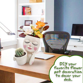 ASDFG resin head planter, durable and weather-ready for indoor or outdoor use.