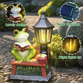 ASDFG Frog Garden Ornament with integrated light for evening ambiance.