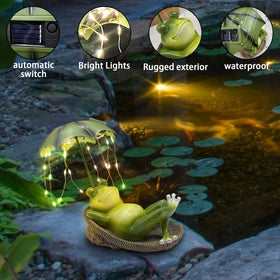 ASDFG frog garden sculpture designed for outdoor use with IP65 waterproof rating.