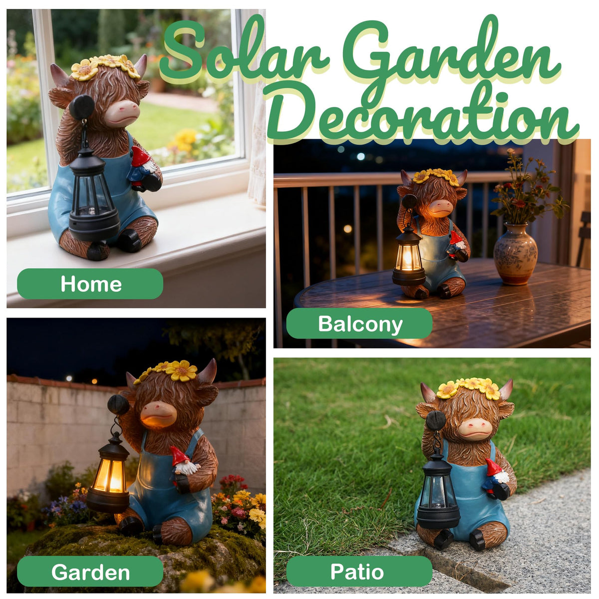 ASDFG Solar-powered cow statue glows softly after dark in the garden