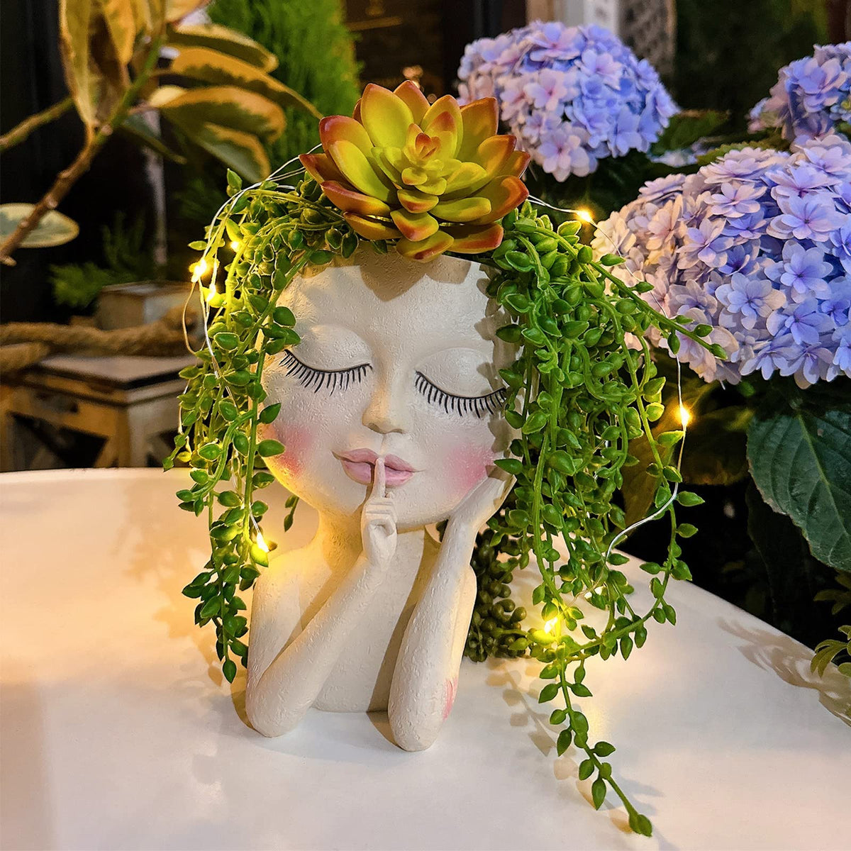 ASDFG solar face pot with LED lights enhances night ambiance for indoor decor