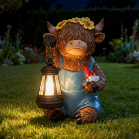 ASDFG Solar Highland Cow garden statue with LED light for outdoor ambiance