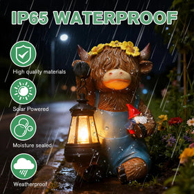 ASDFG Highland Cow gnome with detachable lantern for porch decor at night