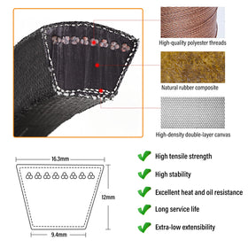 ASDICOXB belt with heat and oil resistance for tough yard work.