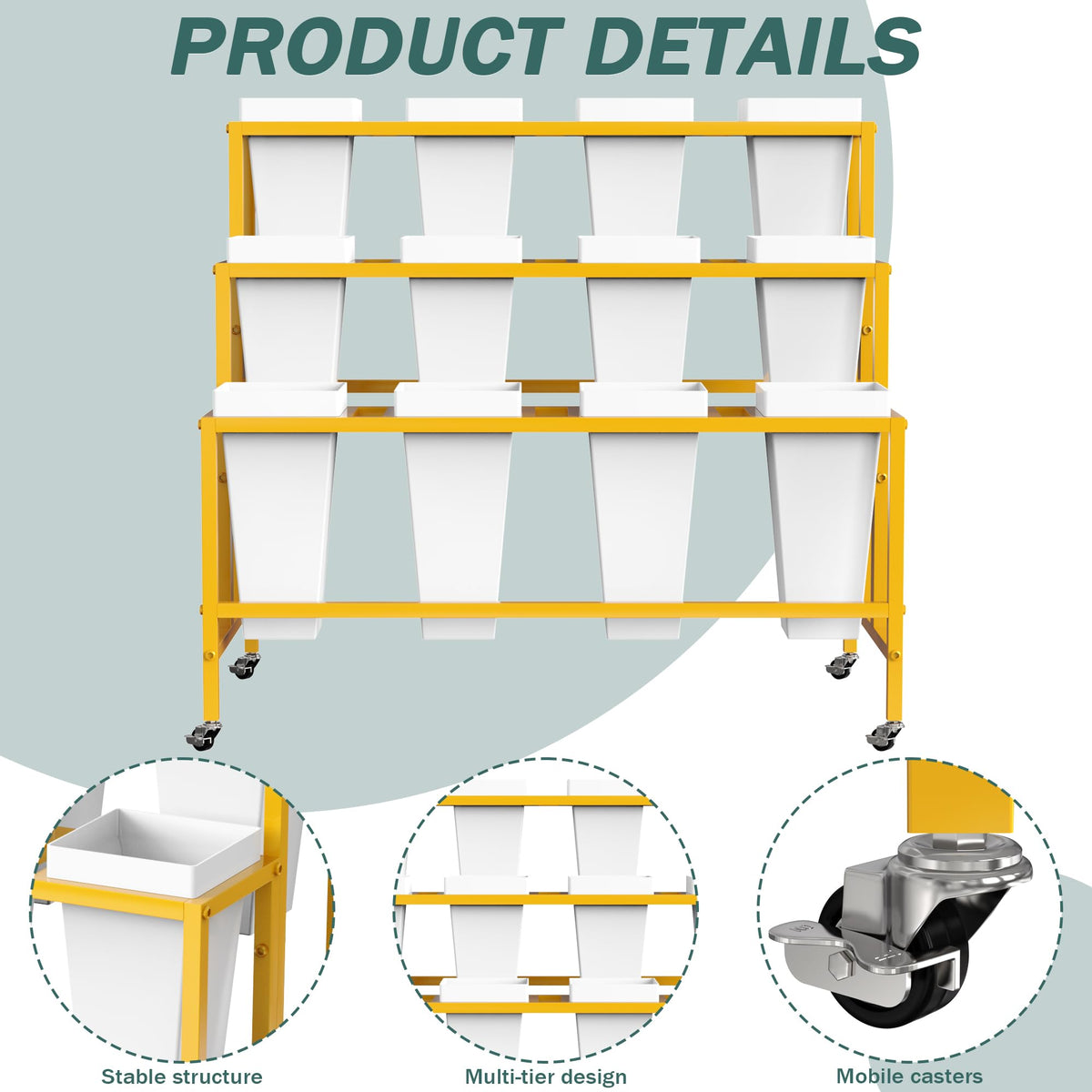 Asee'm display closeup with sturdy metal buckets for water and soil.