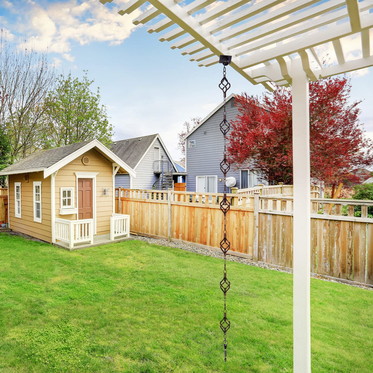 Aseneat Rain Chain coffee color enhances outdoor aesthetics