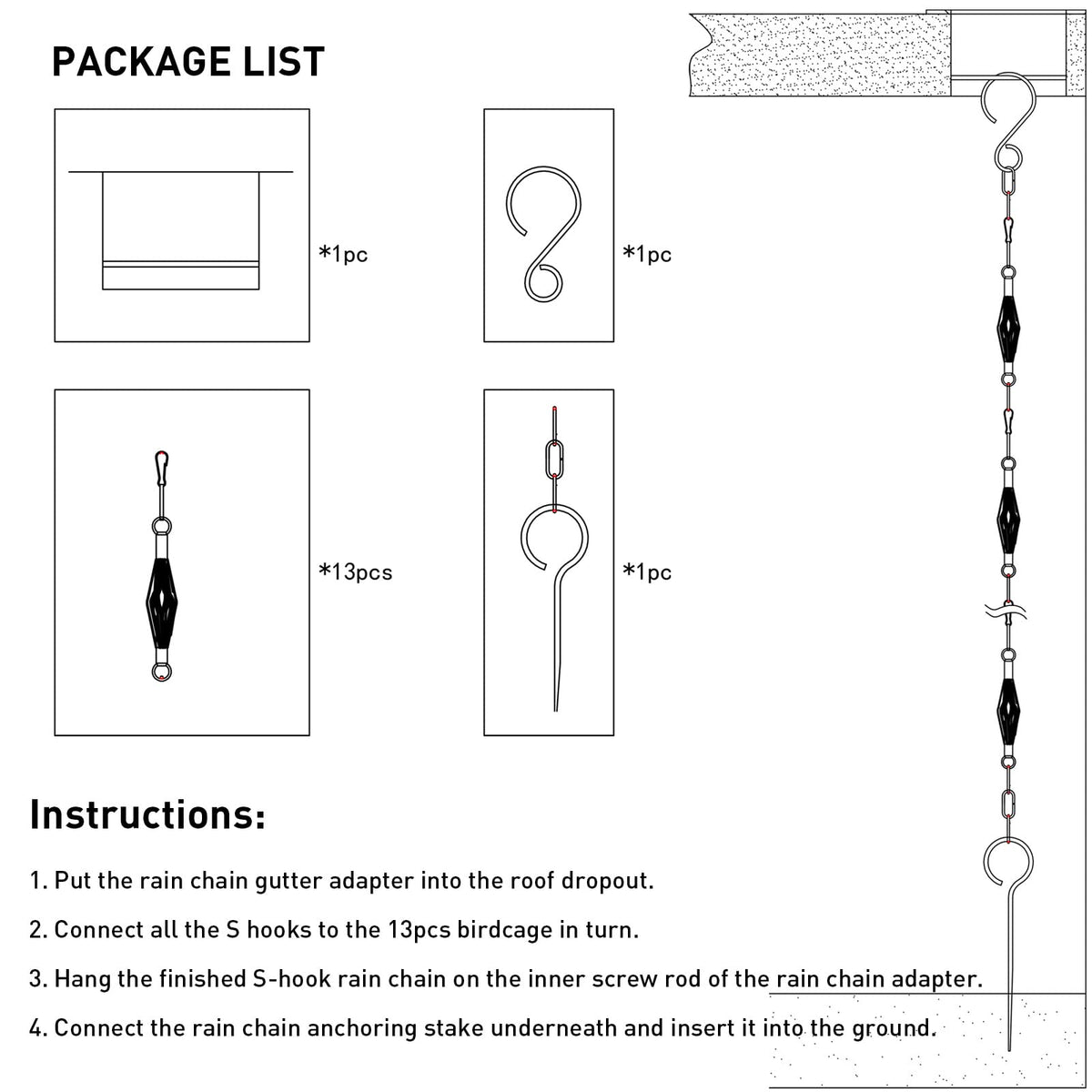Aseneat Rain Chain garden décor feature suits gazebos and patios