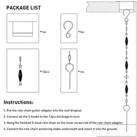 Aseneat Rain Chain garden décor feature suits gazebos and patios
