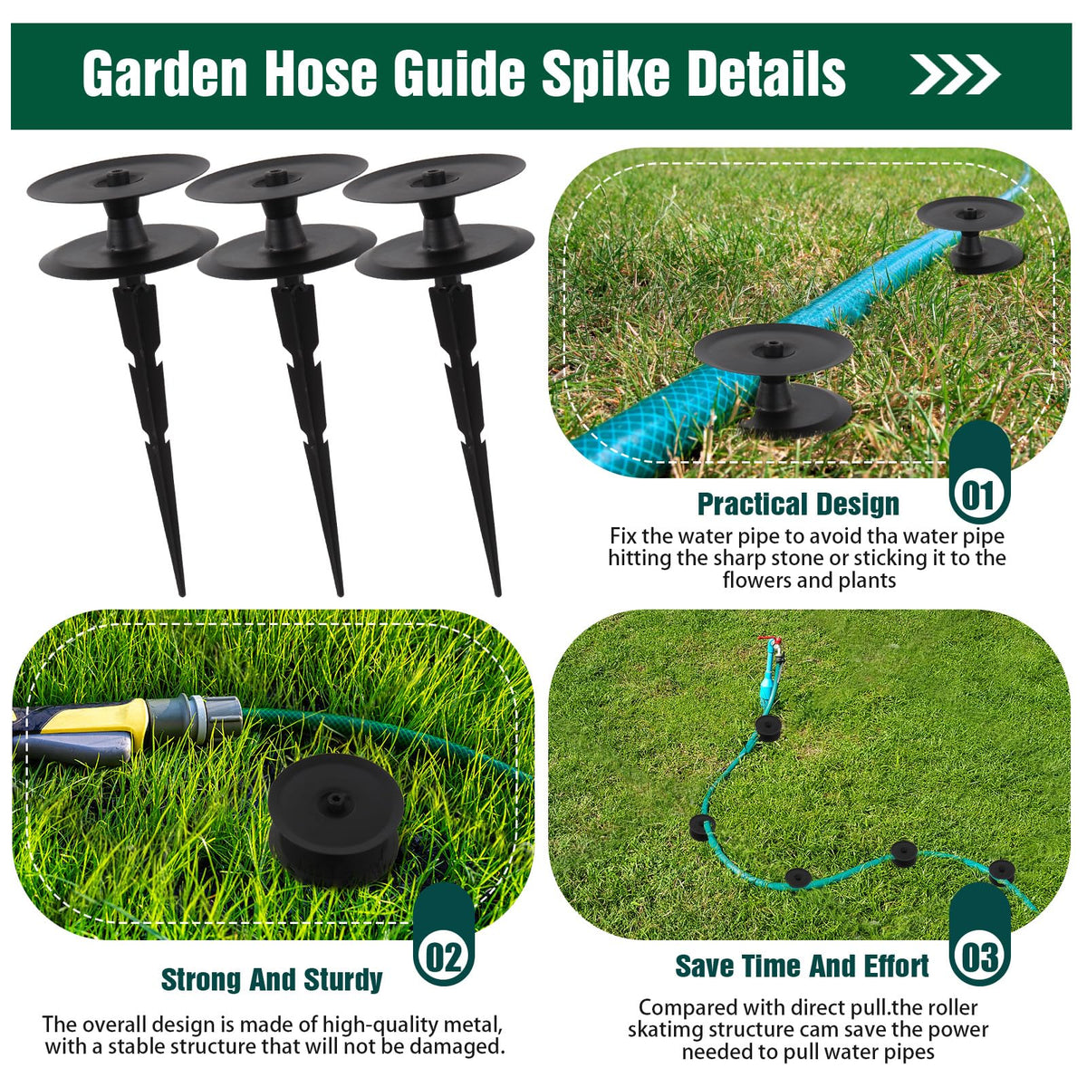 Asenron ground-insert spike installs quickly to stabilize hoses in the yard.