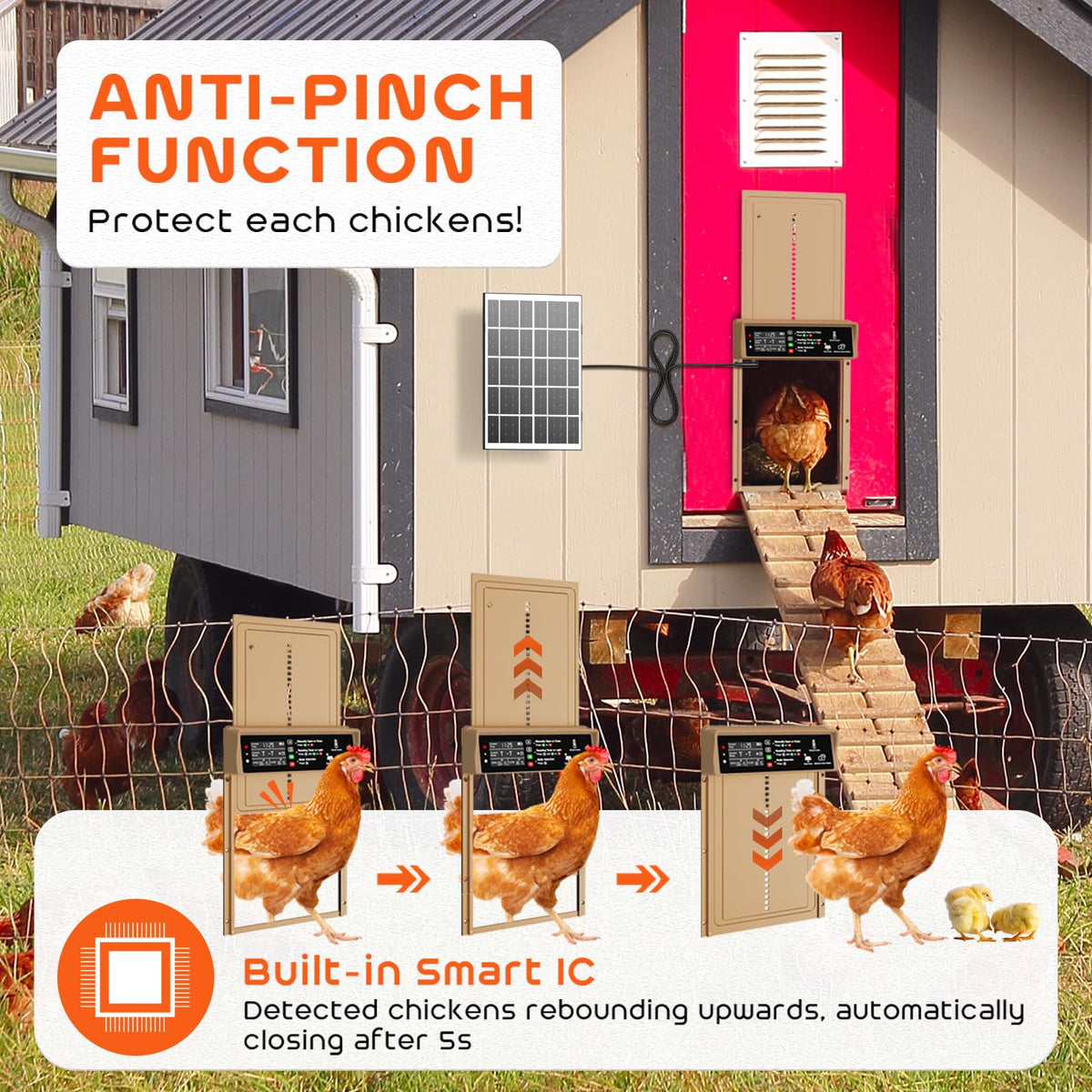 AsFrost anti pinch feature demonstrates safe chicken passage and protection
