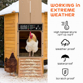 AsFrost weatherproof coop door shows rugged aluminum and ABS durability