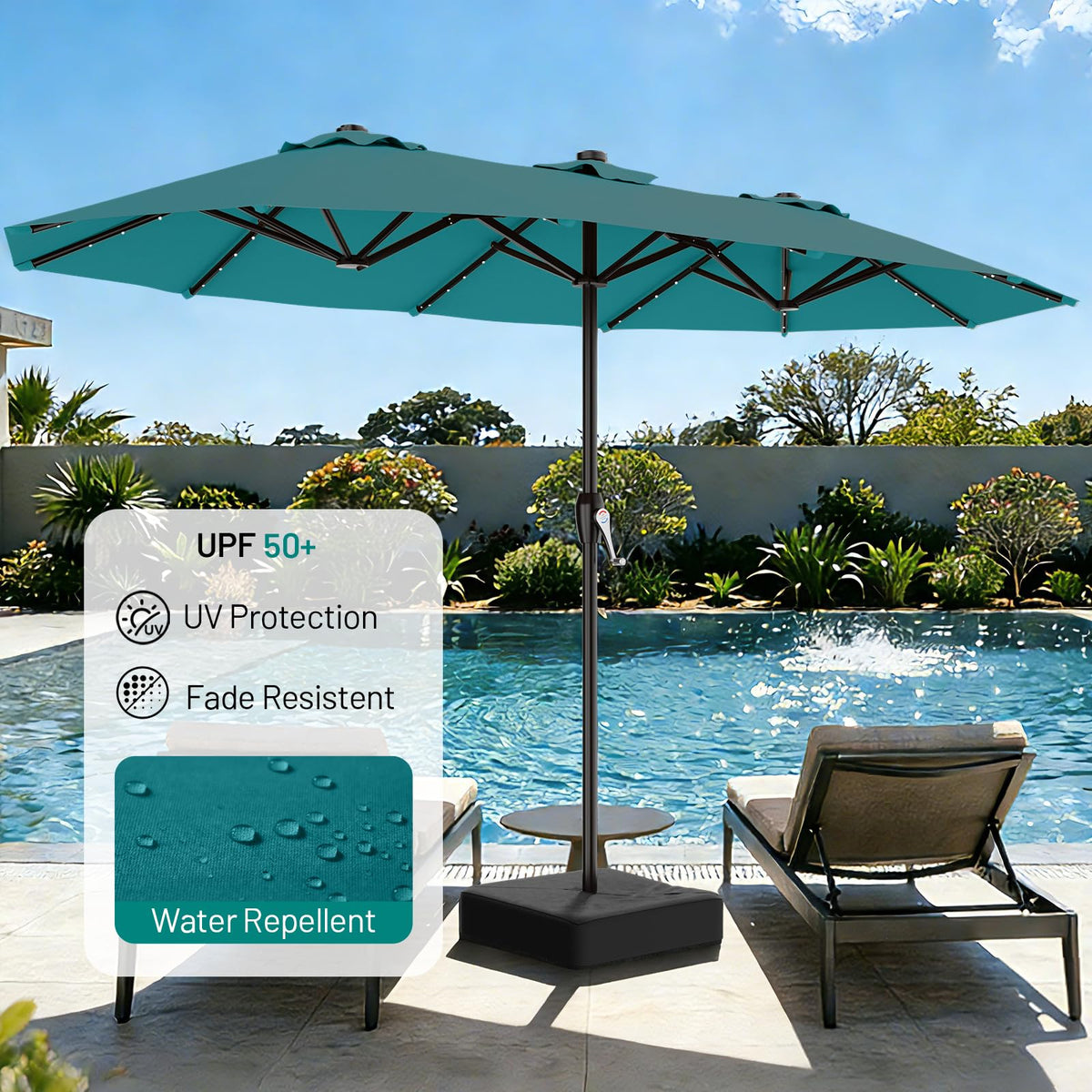 AreShark rectangular canopy provides wide shade for 6-8 people.