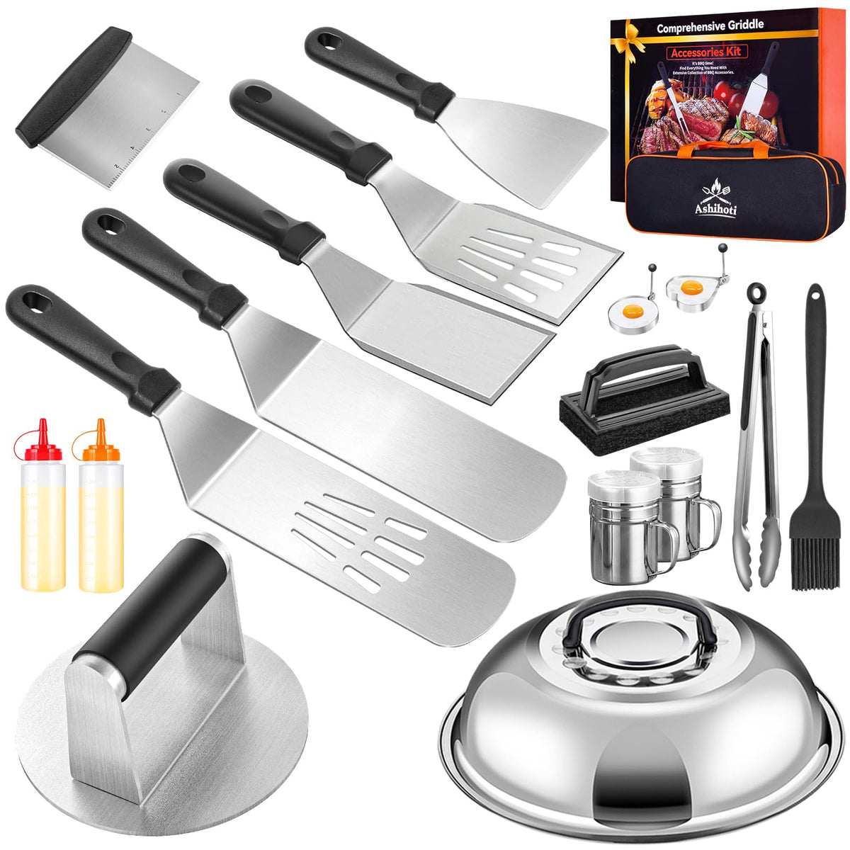 Ashihoti Official 19-piece griddle kit overview for Blackstone to upgrade grilling.