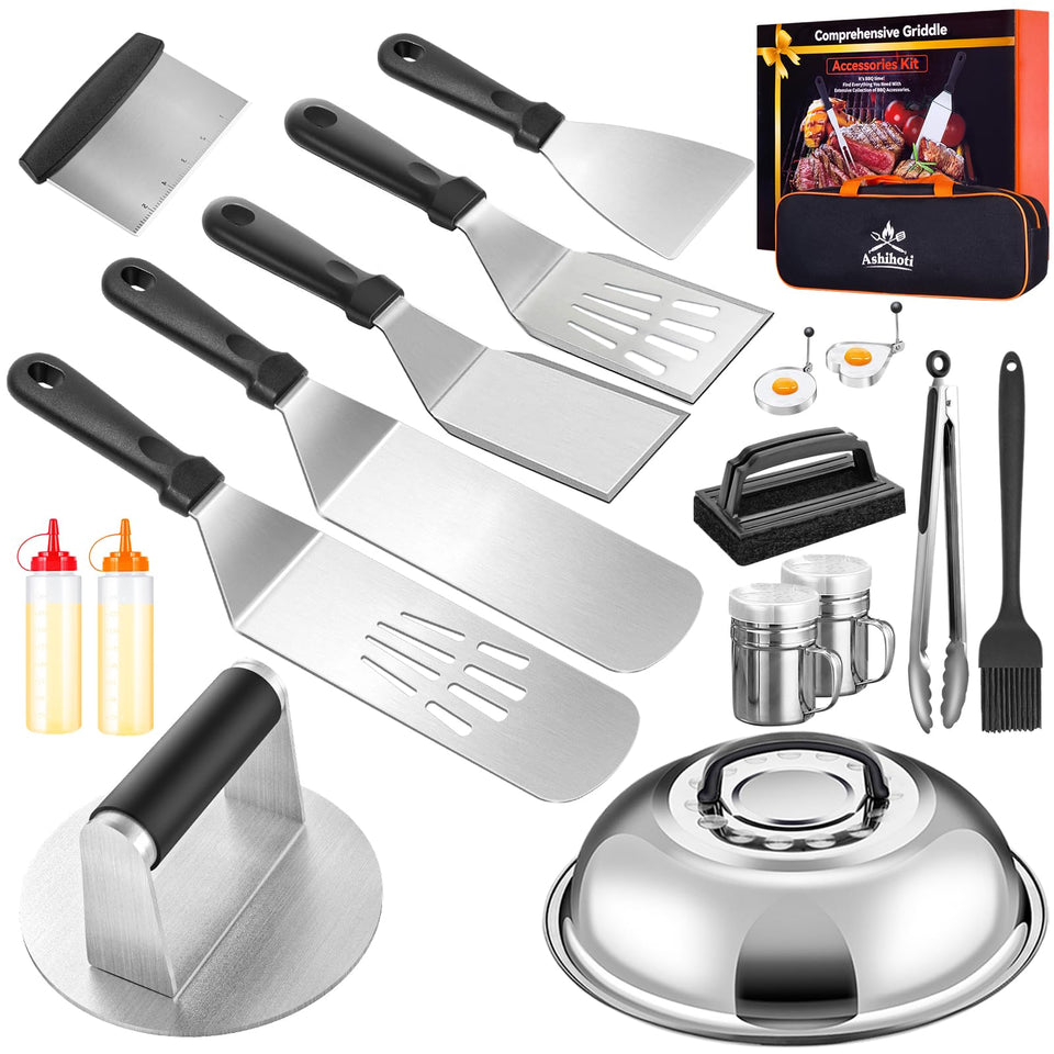 Ashihoti Official 19-piece griddle kit overview for Blackstone to upgrade grilling.