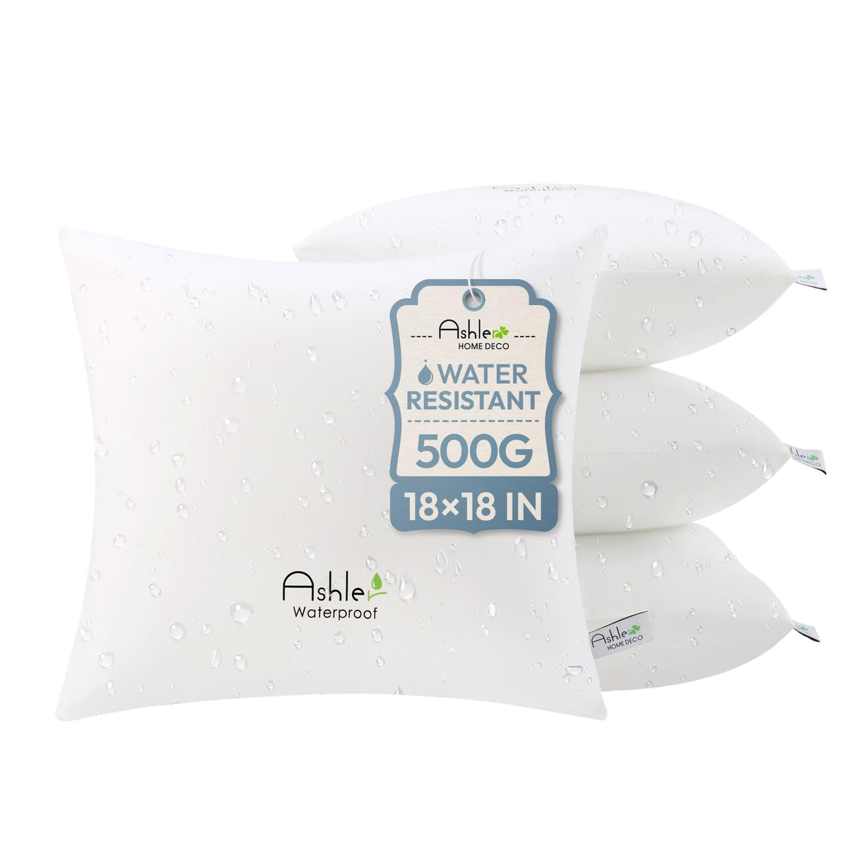 Ashler Home Deco outdoor pillow inserts 18x18, waterproof; four-pack for versatile patio décor.