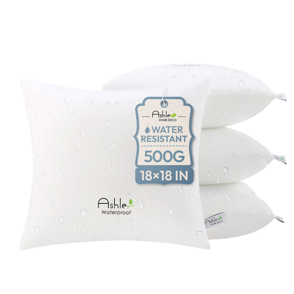Ashler Home Deco outdoor pillow inserts 18x18, waterproof; four-pack for versatile patio décor.