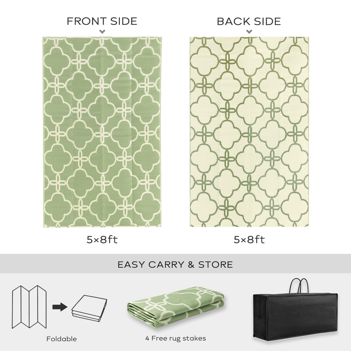 Ashler Home Deco weather-resistant outdoor mat, UV-coated sage green 5x8, fading protection for summer.