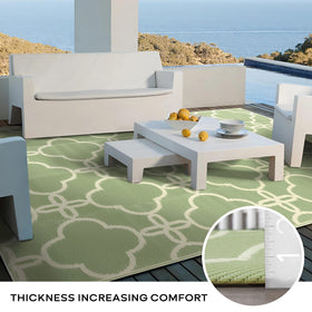Ashler Home Deco UV-coated geometric design rug, stain-resistant and easy to clean after outdoor events.