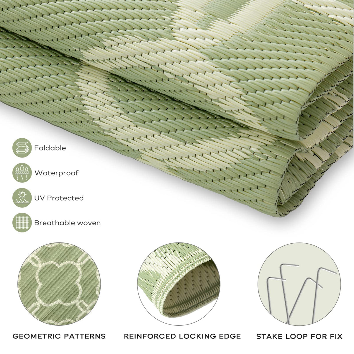 Ashler Home Deco lightweight outdoor rug with carrying bag for easy storage and travel.