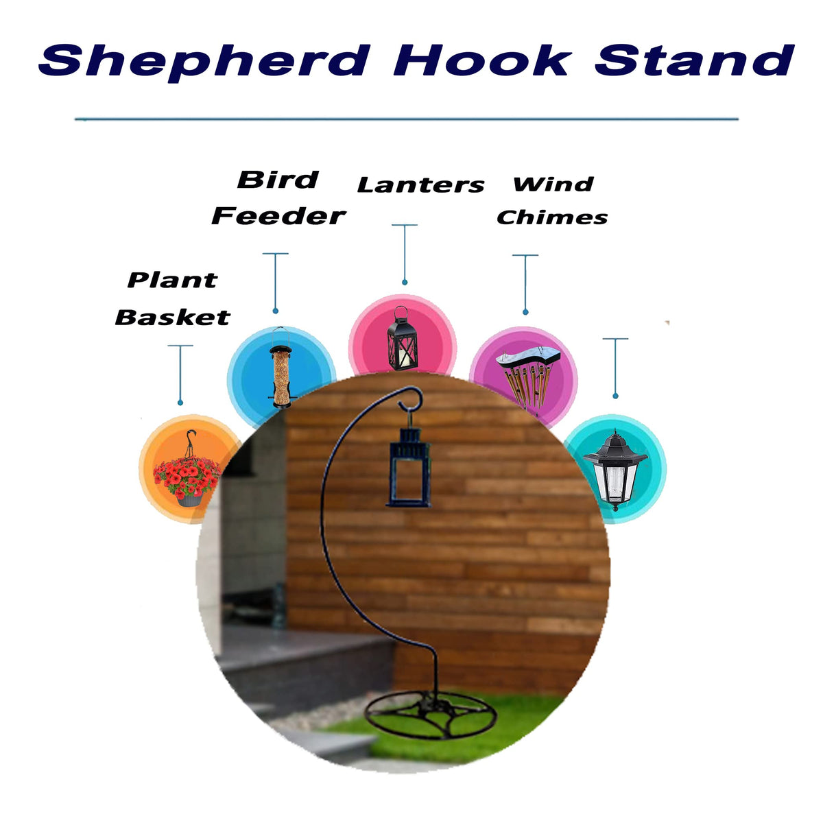 AshmanOnline shepherd hook stand holds a bird cage for decorative appeal.