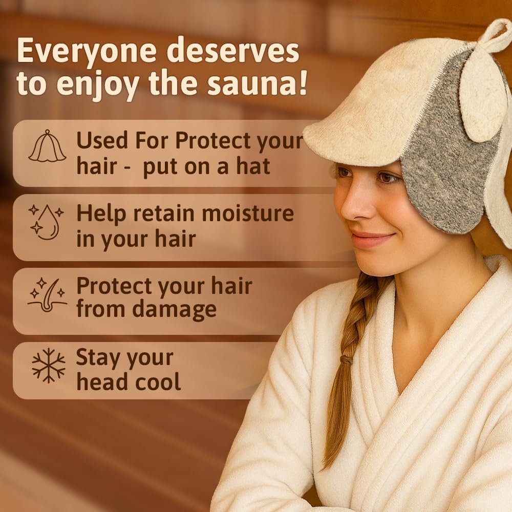 ASKOLD Finnish sauna cap for women, soft wool texture balances warmth and comfort.