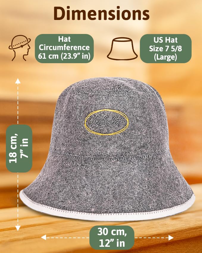 ASKOLD sauna hat gray worn during sauna for comfort and hair protection