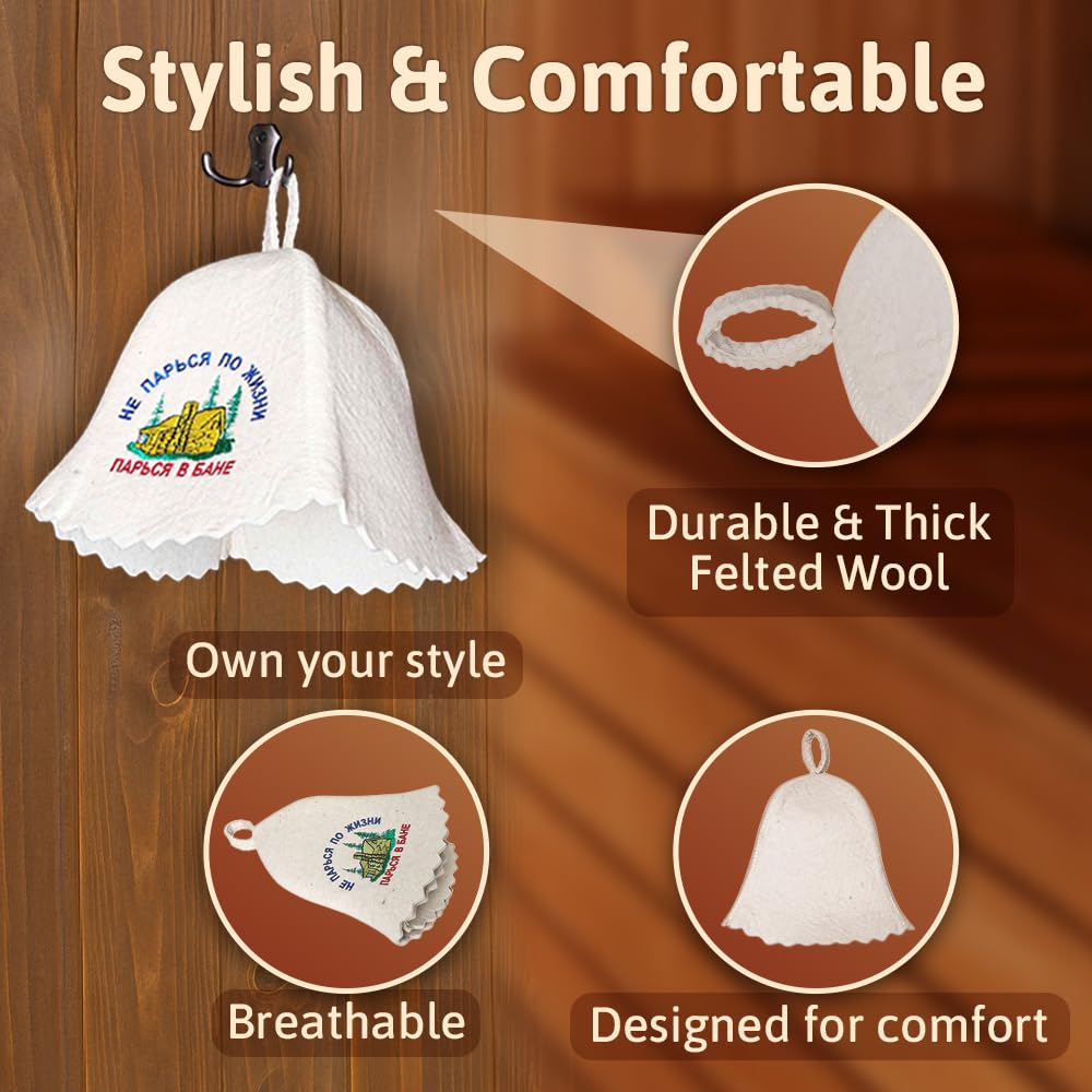 ASKOLD wool sauna hat worn by a woman demonstrates comfortable heat protection