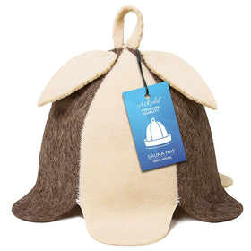ASKOLD wool sauna hat for women in white and gray, front view, protects hair in sauna.
