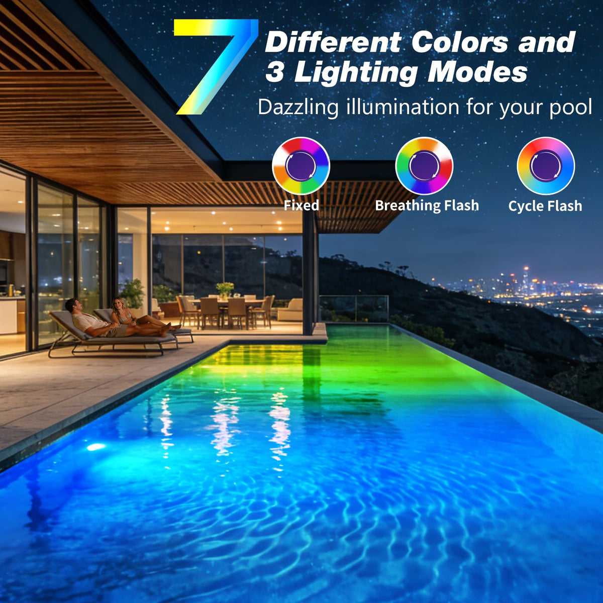 Askyli pool lights with remote control for easy color cycling and timed scenes.