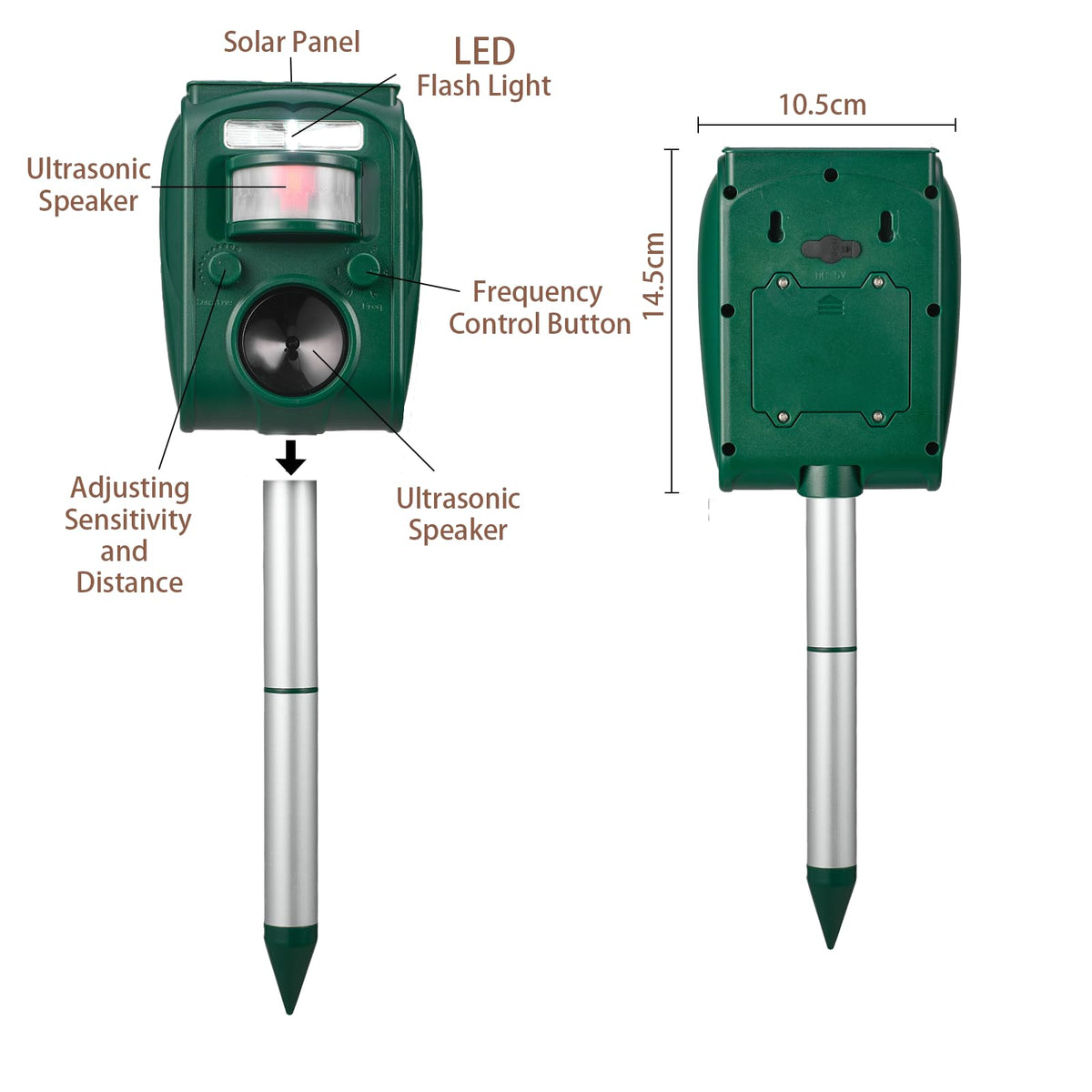 Aspect Living solar ultrasonic animal repellent wall‑mount installation for perimeter protection.