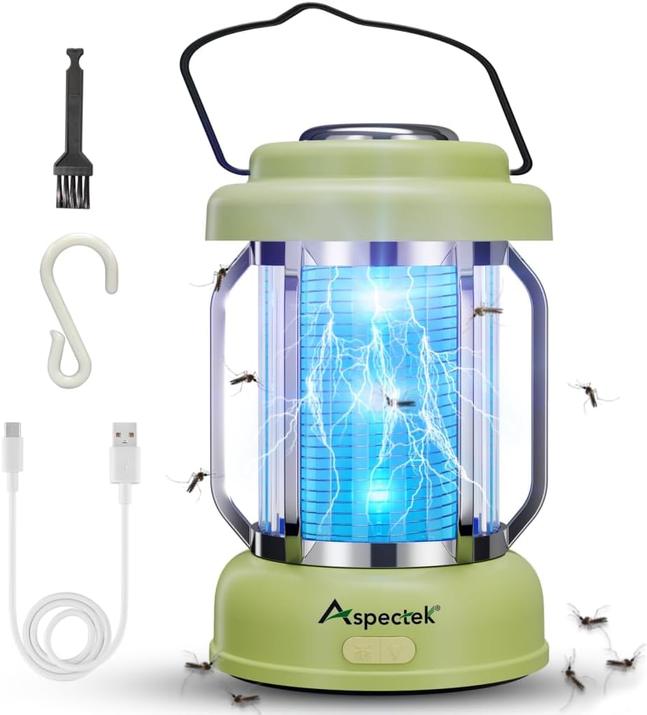 ASPECTEK bug zapper lantern front view attracting insects outdoors for effective control
