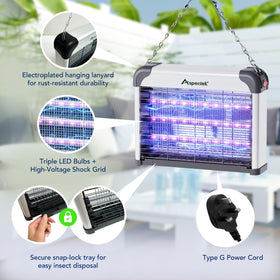 Aspectek bug zapper electric grid close-up showing safe mesh for households.