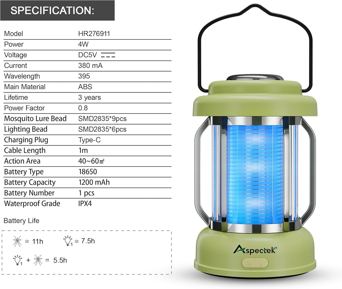 ASPECTEK portable rechargeable design ideal for patios and gardens