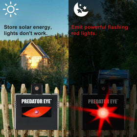 ASPECTEK Predator Eye solar-powered deterrent operates at night for pest control.