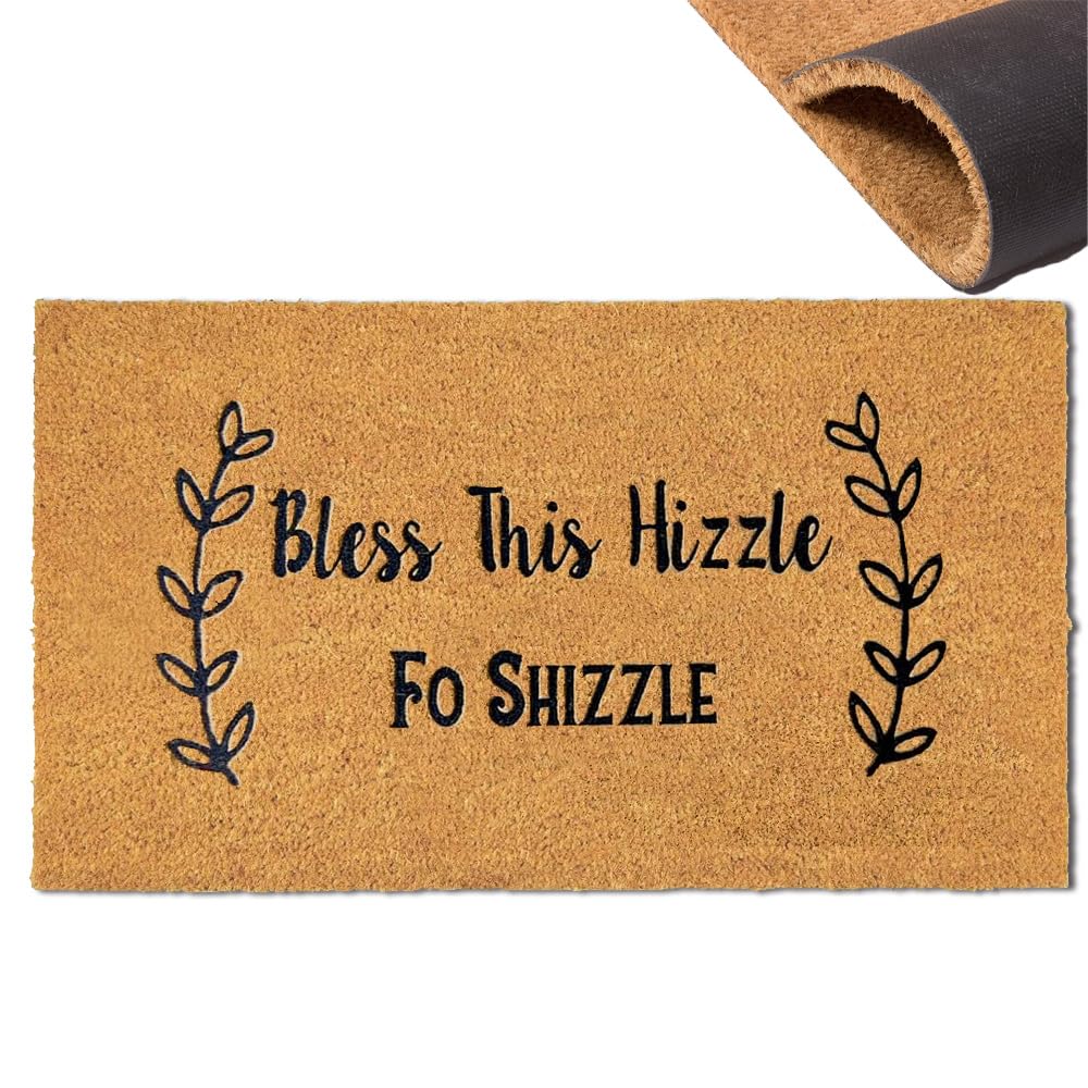 Assaoy Bless This Hizzle coir mat at the front door with durable fibers