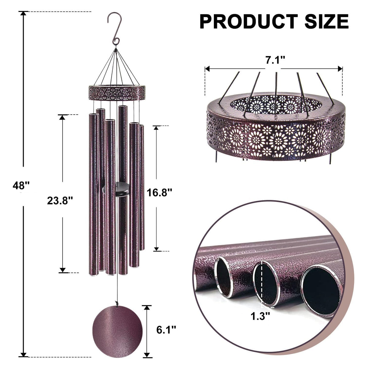 ASTARIN six-tube wind chimes with heavy tubes for richer resonance.