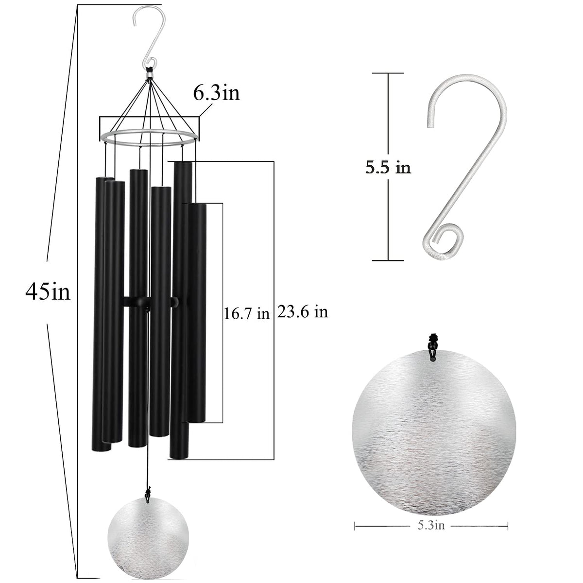 ASTARIN black wind chimes in garden setting for serene decor.