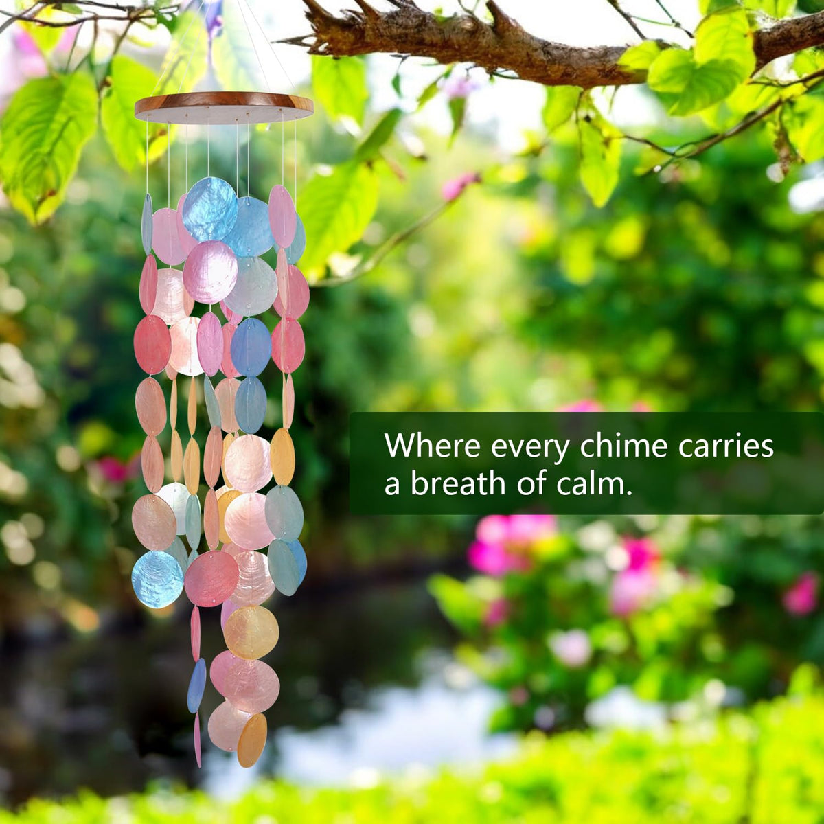 ASTARIN Capiz wind chime in bedroom adds gentle soundscape