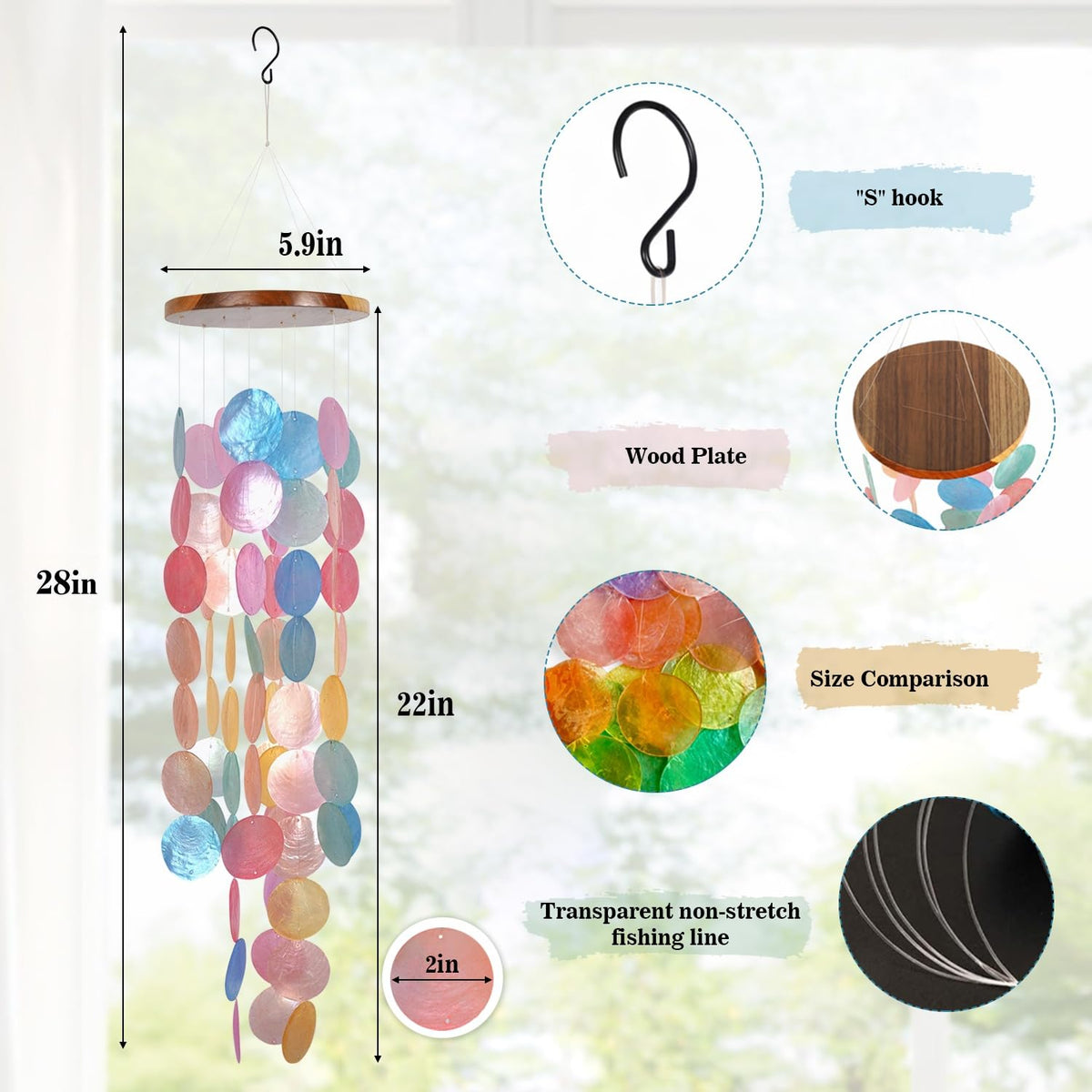 ASTARIN Capiz wind chime in garden decor for outside spaces