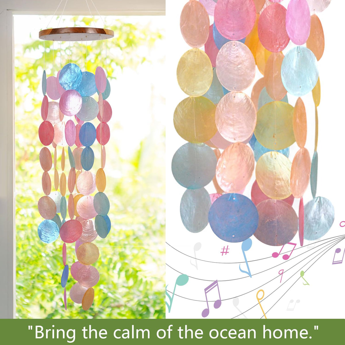 ASTARIN Capiz wind chime on garden gate provides tranquil melody