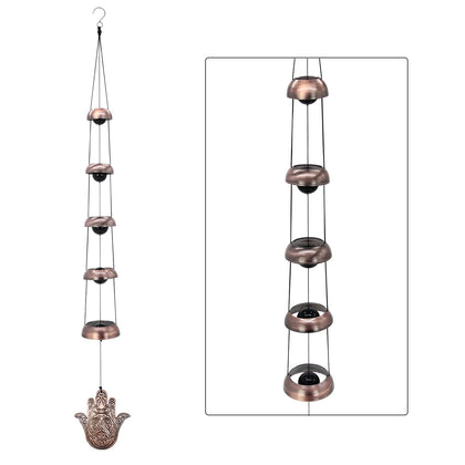 ASTARIN Copper Hand of God chime with five bells for outdoor serenity and melodic breeze sounds.