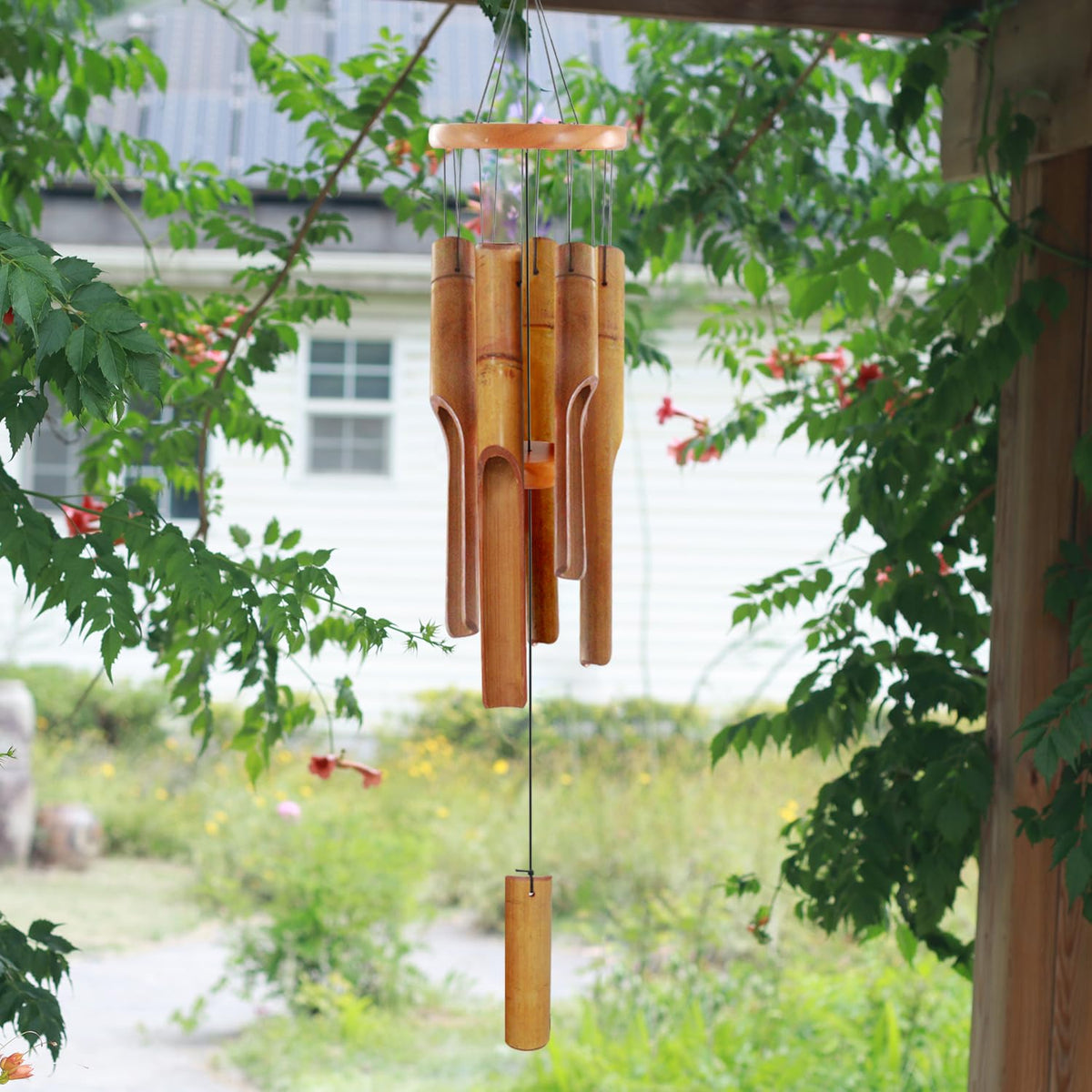 ASTARIN wind chimes handcrafted with FSC-certified wood, ideal porch decor and gentle tones.