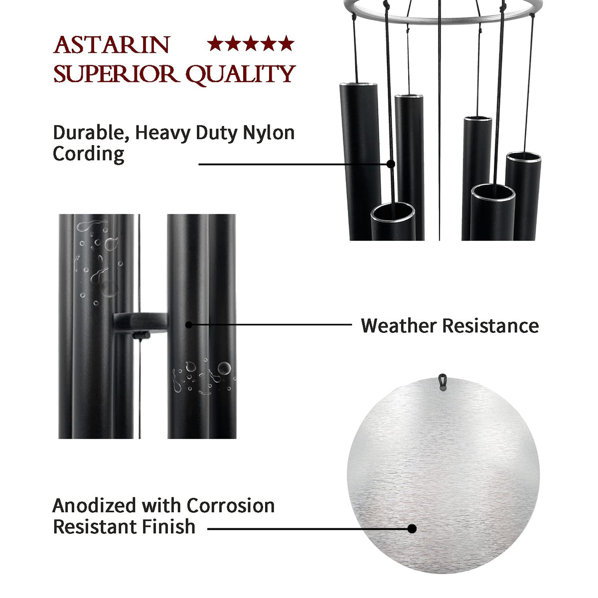 ASTARIN memorial wind chimes in gift box with blank card.