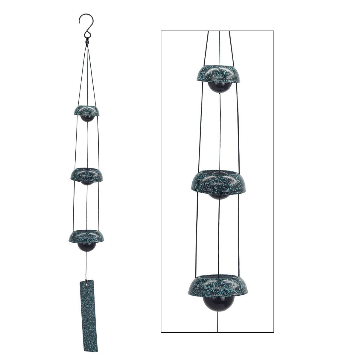 ASTARIN Temple Wind Chimes with three bells in dark Atrovirens for outdoor serenity.