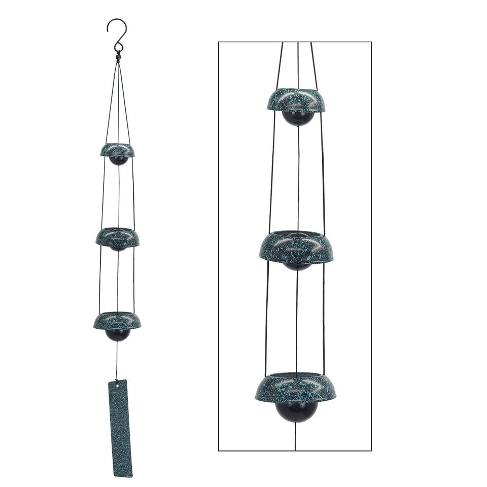 ASTARIN Temple Wind Chimes with three bells in dark Atrovirens for outdoor serenity.