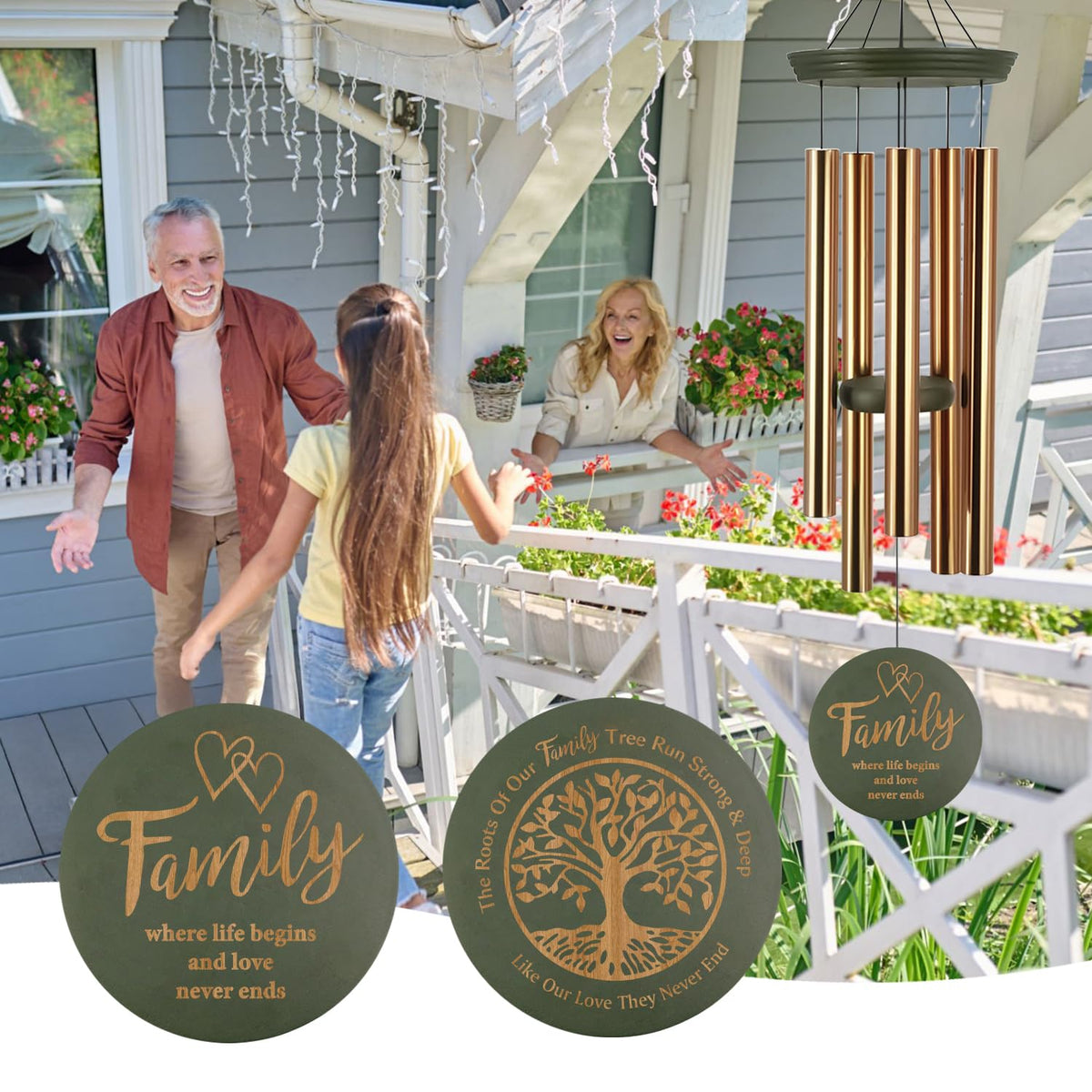 ASTARIN wind chimes built with anodized aluminum and beech wood for outdoor durability