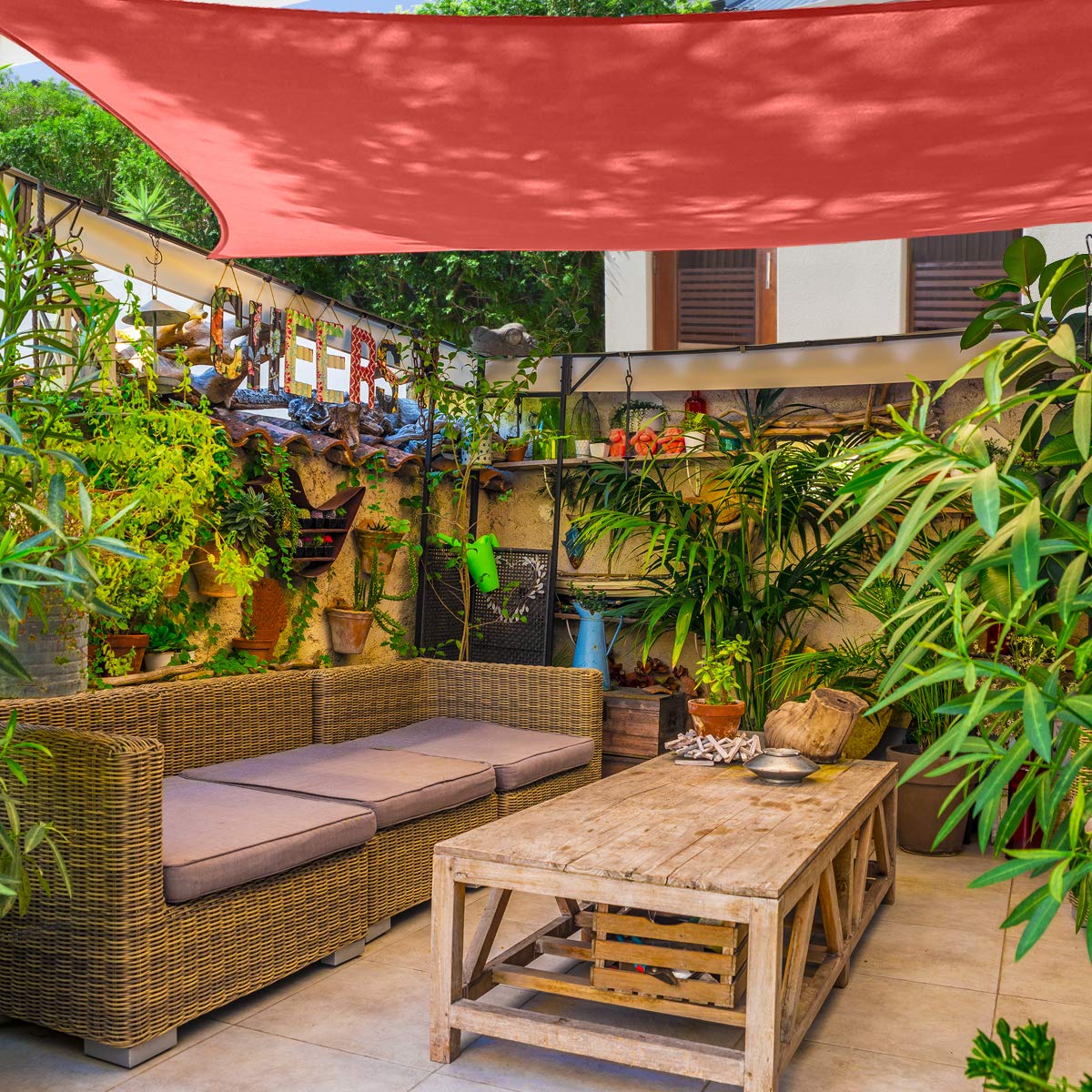 AsterOutdoor care guide image shows gentle cleaning to extend shade life.