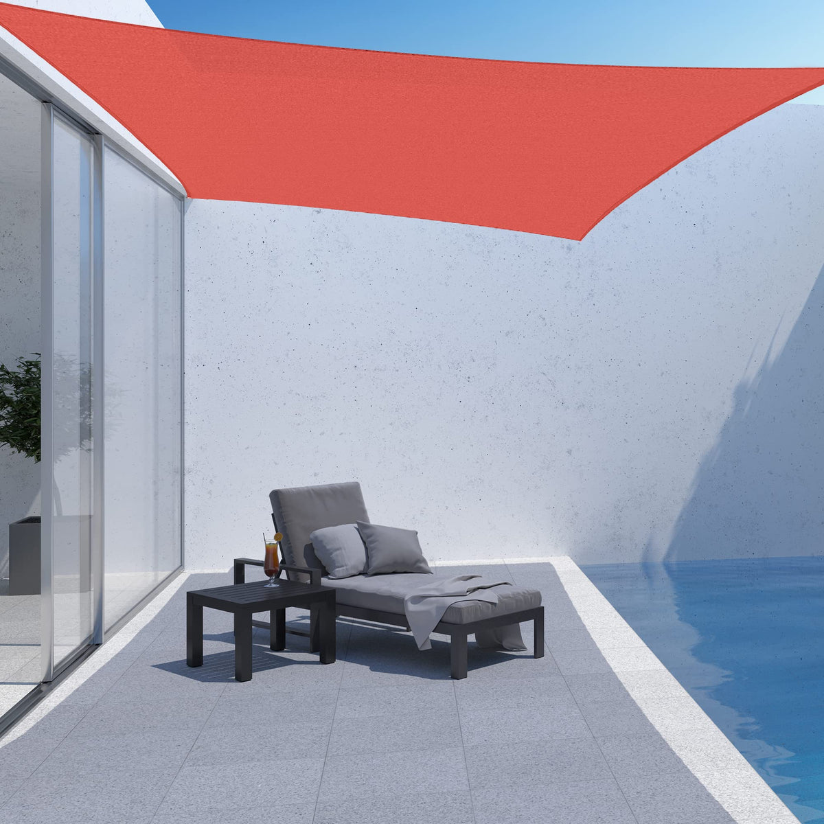 AsterOutdoor high-density polyethylene fabric shade sail 16x20 Terra offers breathable shade.
