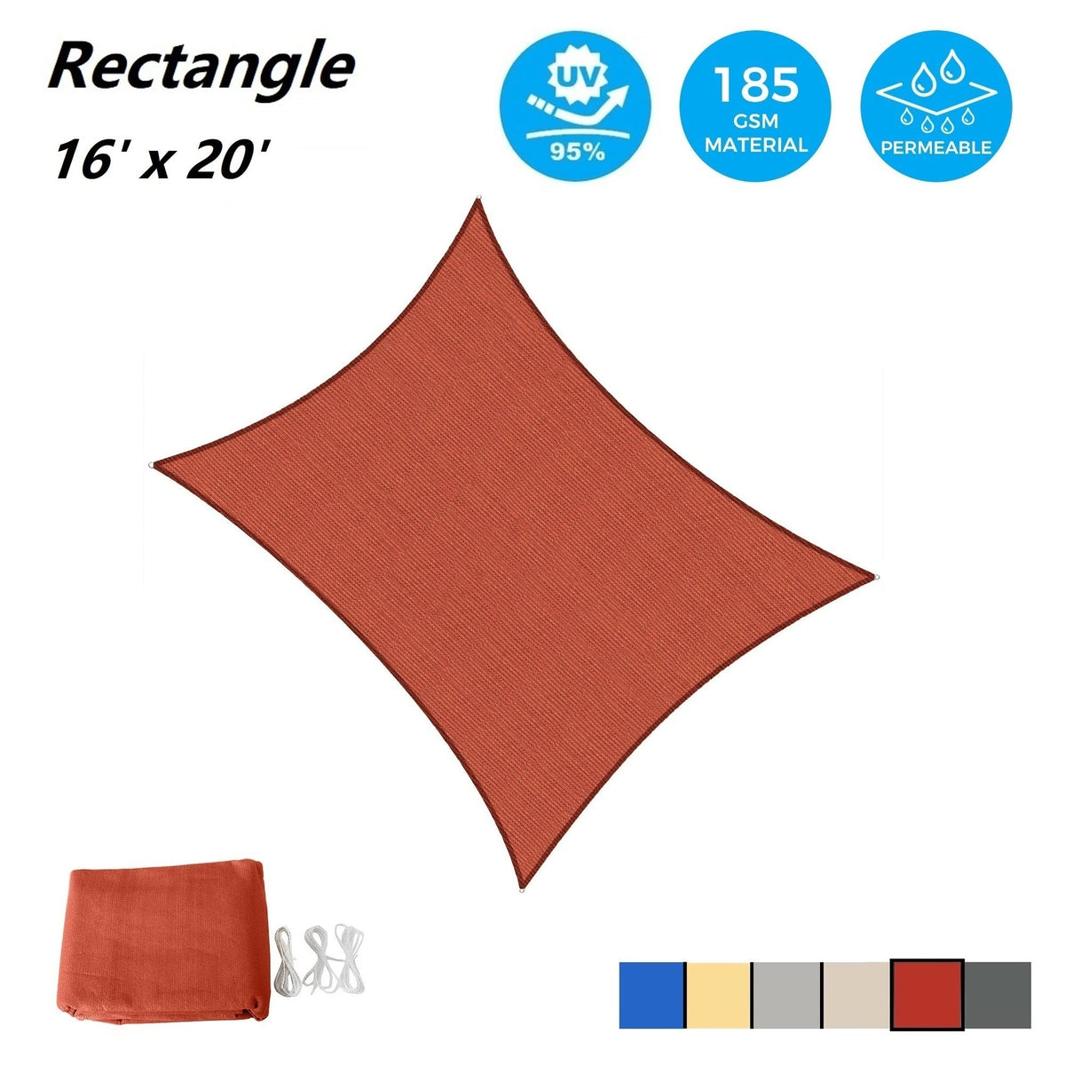 AsterOutdoor rectangle shade sail with stainless steel D-rings enables secure, easy installation.