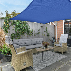 AsterOutdoor shade sail 16x20 blue, compact storage after use.
